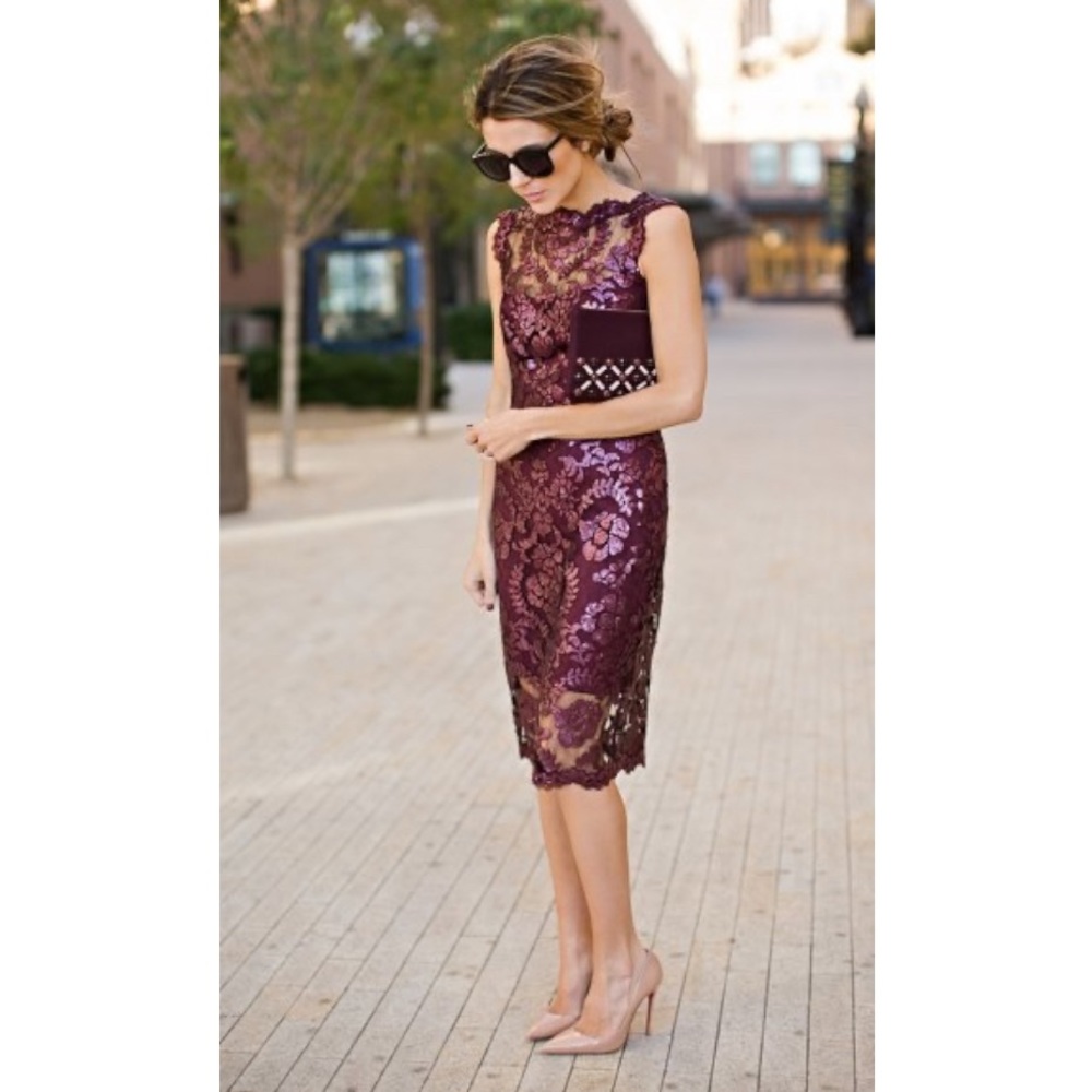 Tadashi Shoji Sequin Illusion Lace Dress sz 8